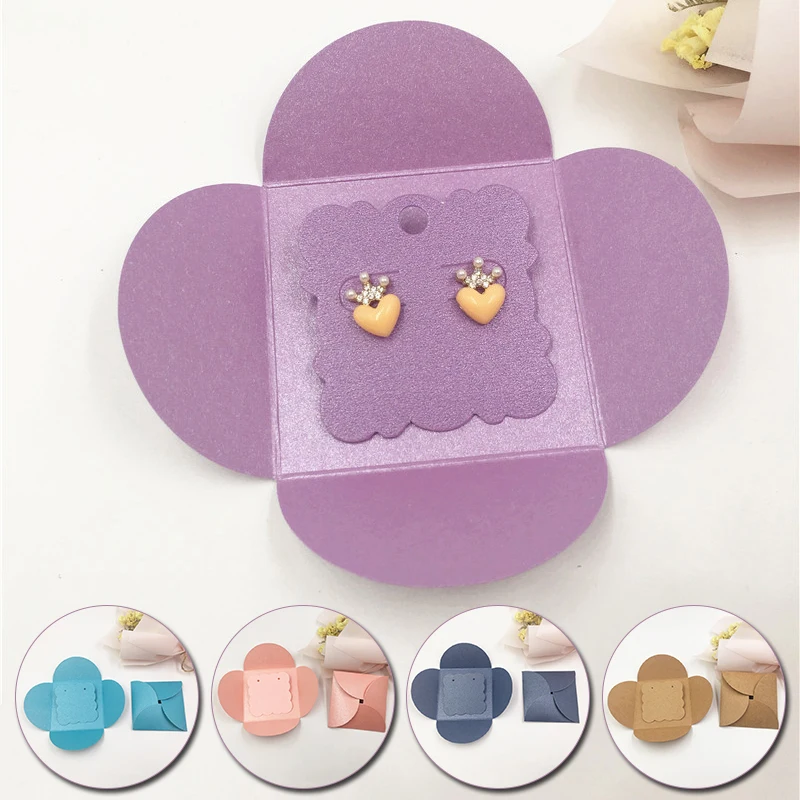 

20Pcs Kraft Earring Cards Cover Storage Bag Solid Color Jewelry Earring Cards Packaging Cute Exquisite Stud Earring Portable