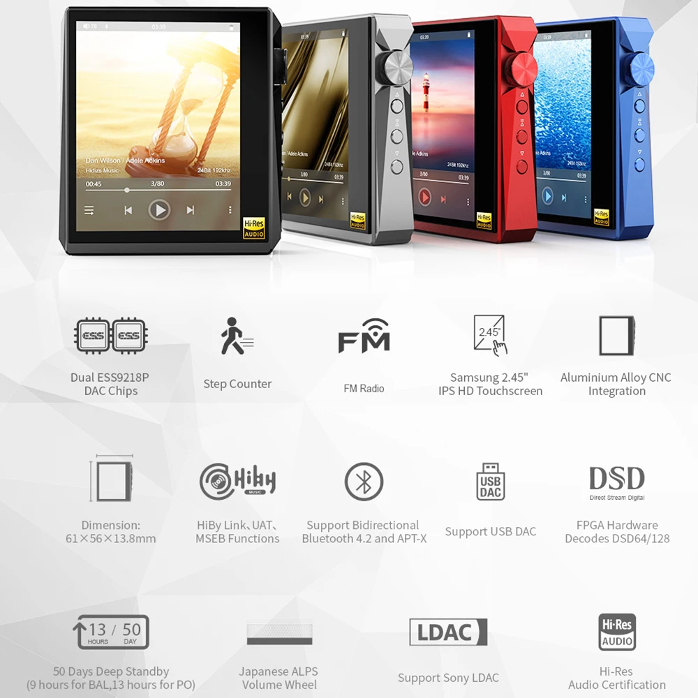 Hidizs AP80 PRO Dual ESS9218P Bluetooth Portable Music Player MP3 USB DAC Hi-Res Audio DSD64/128 Apt-X/LDAC FM Step Counter |