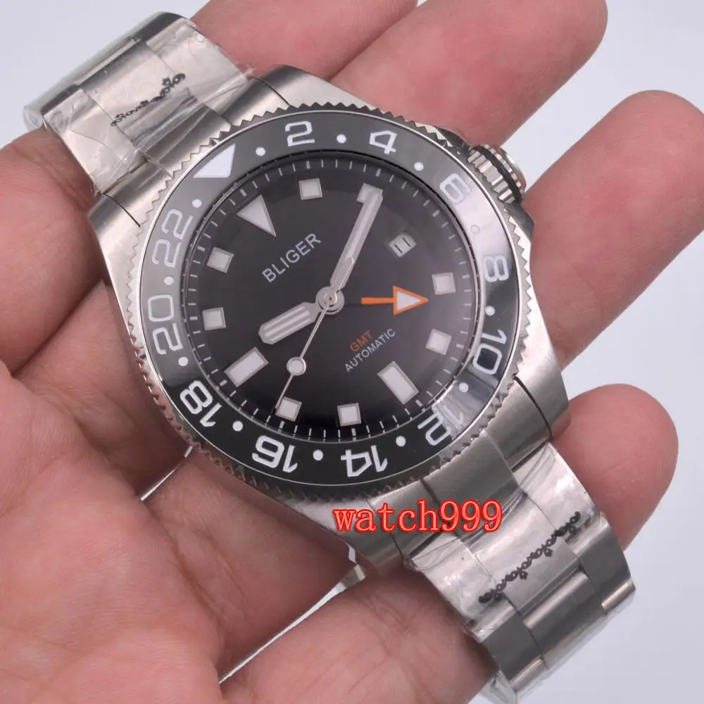 Новые 43 мм BLIGER черные стерильные циферблат керамический ободок светящиеся