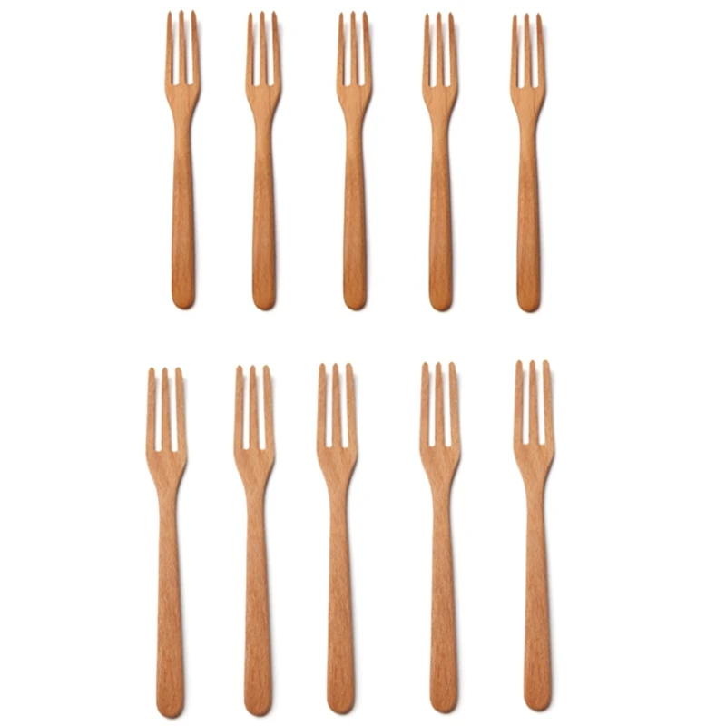 

Beech Fork Creative Wooden Tableware Kitchen Tools Fruit Wooden Fork Pizza Wooden Fork, 10PCS
