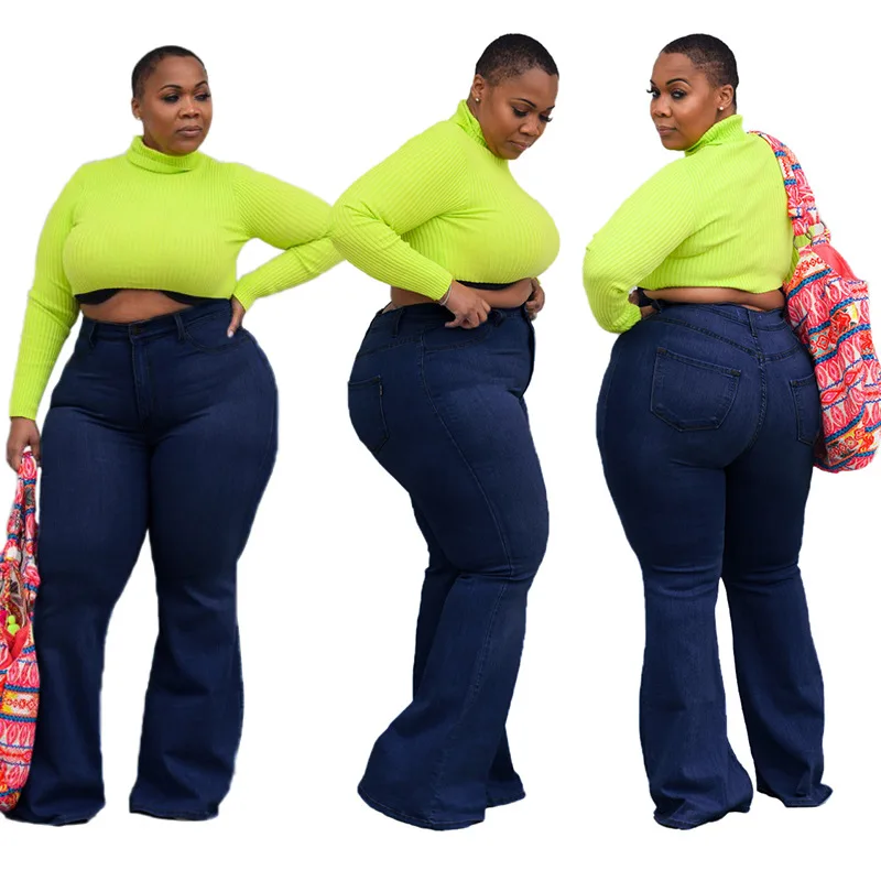 

High Waist Sexy Slim Wide Leg Ripped Dark Blue Large Size Loose Flared Denim Trousers Woman Temperament Commuter Summer 2021