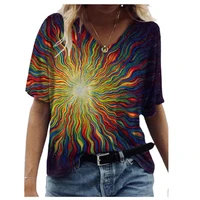 loose t shirt 2021 fashion summer print short sleeved v neck ladies casual all match street new style wm