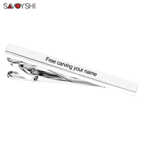 savoyshi free carving name tie clip pin clasp for mens tie special gift high quality blank silver color tie pins brand jewelry