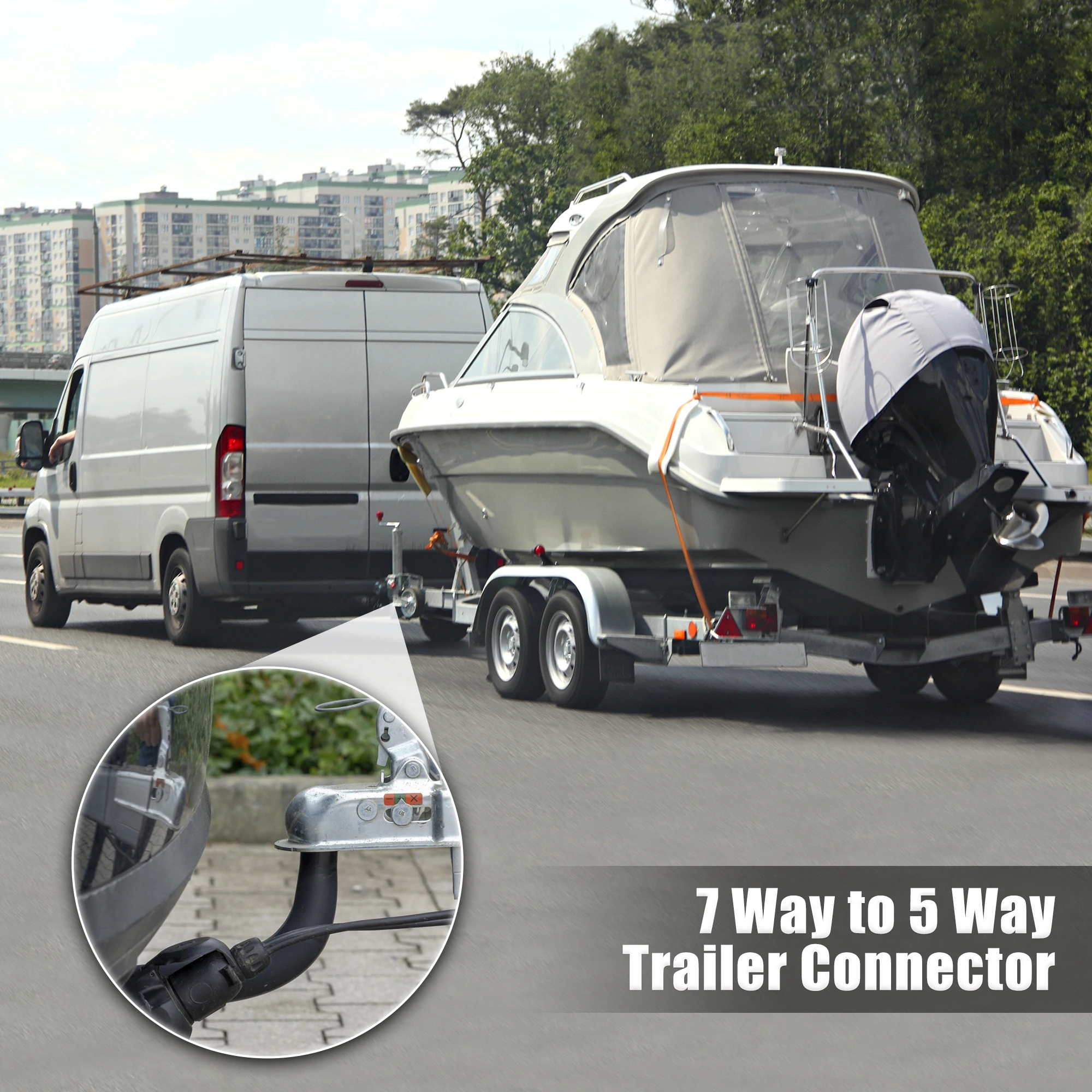 X Autohaux 5ft 7 Way Round to 5 Pin Flat Trailer Wire спиральный соединитель адаптера вилки для