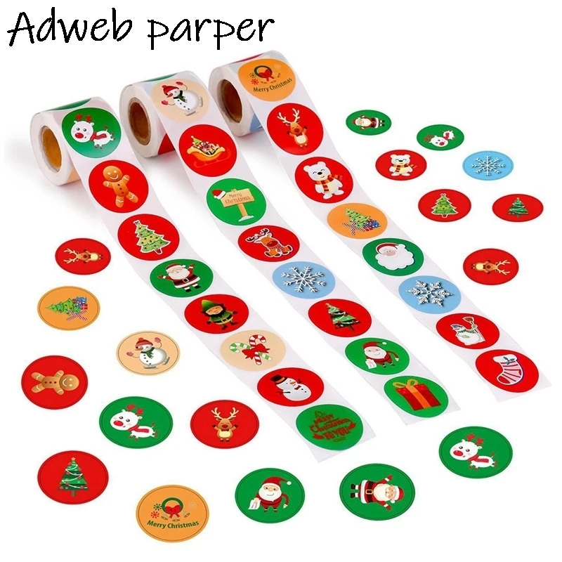 

500 Pcs/roll Christmas Sticker 24 Designs Pattern Cartoon Sticker For Kids Toys Christmas Gift Waterproof Adhesive Labels
