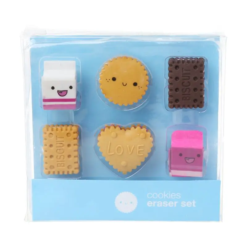 

6pcs/set Kawaii Biscuit Milk Rubber Pencil Eraser Kids Student School Stationery