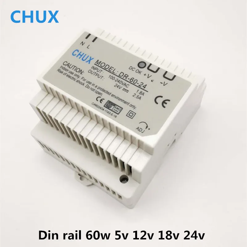 

5V 12V 18V 24V 60W Switching Power Supply Din Rail Type SMPS DR-60 AC to Dc LED Industry Power Supplies