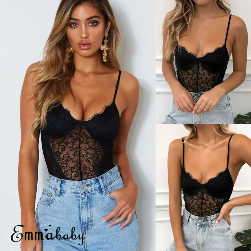 Летний модный женский сексуальный кружевной эластичный трико без рукавов с