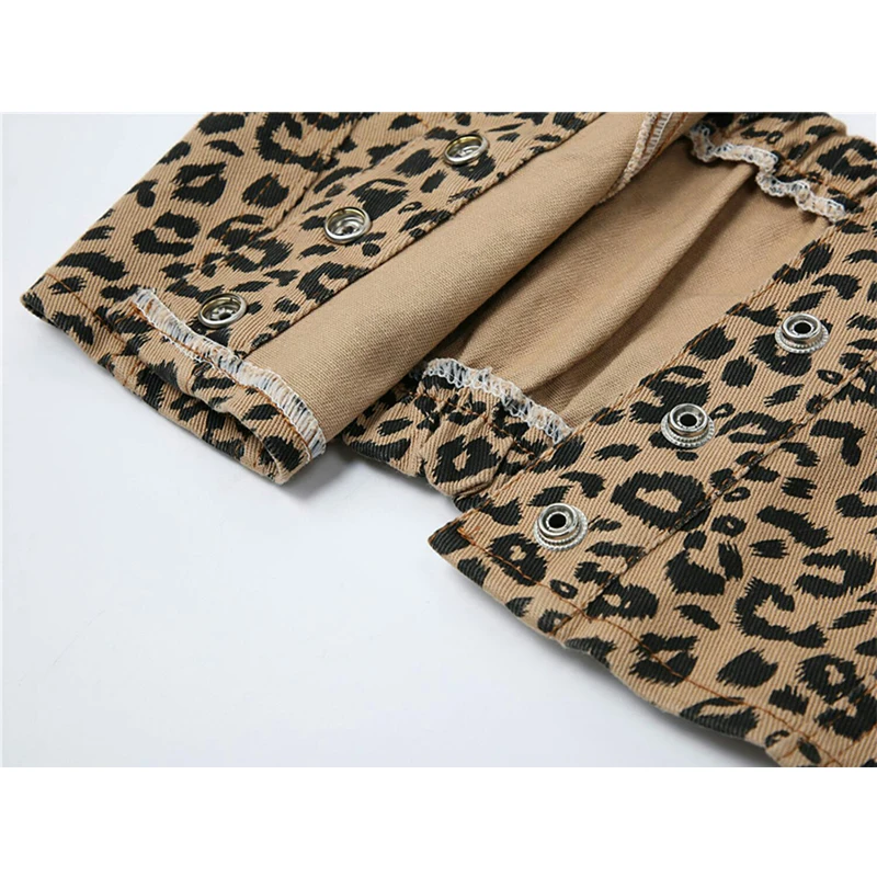 

2021 Summer New Women's Leopard Print Denim Top Sexy All-match Party Clubwear Night Vest Female Tide E-girl Bar Buttons Camisole