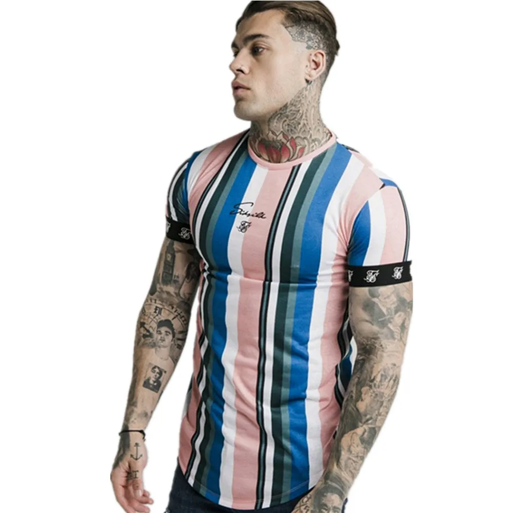 European and american Hip hop style classic stripes t shirts 2019 Trends men fitness short sleeve printing tee brand sportswears | Мужская