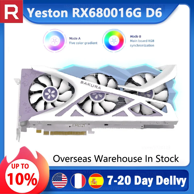 Günstig Yeston RX6800 16G D6 Grafikkarte 7nm 1980-2190MHz 16G/256bit/GDDR6 PCI-express 4,0 2 * DP + HDMI-Kompatibel Video Computer PC Karte