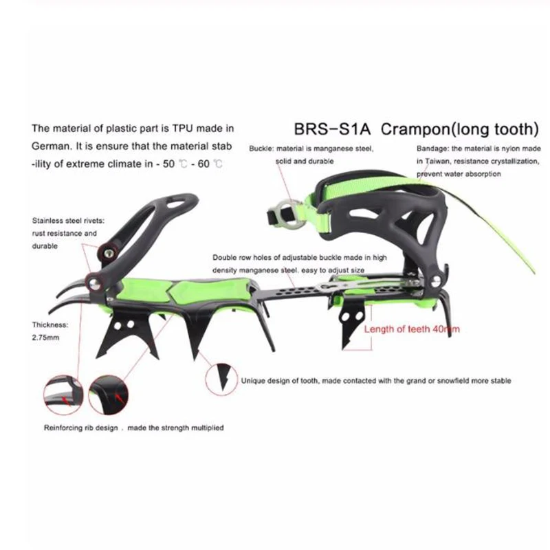 BRS 14 Teeth Ultralight Claws Crampons Shoes Non slip Cover Ice Gripper Outdoor Ski Ice Snow Grips Hiking Climbing