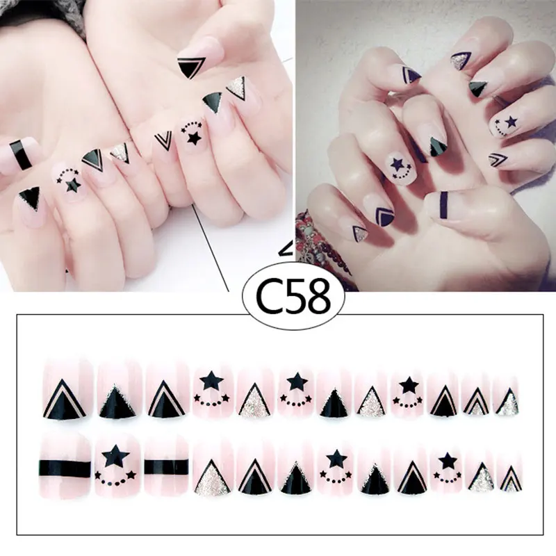 Новинка 24 шт./компл. женские 3D накладные ногти с клеем средней длины полные для