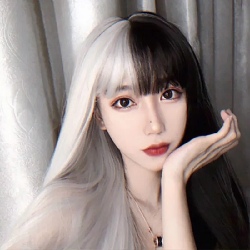 Двумерный Аниме косплей парик для мужчин и женщин Универсальный черный белый два