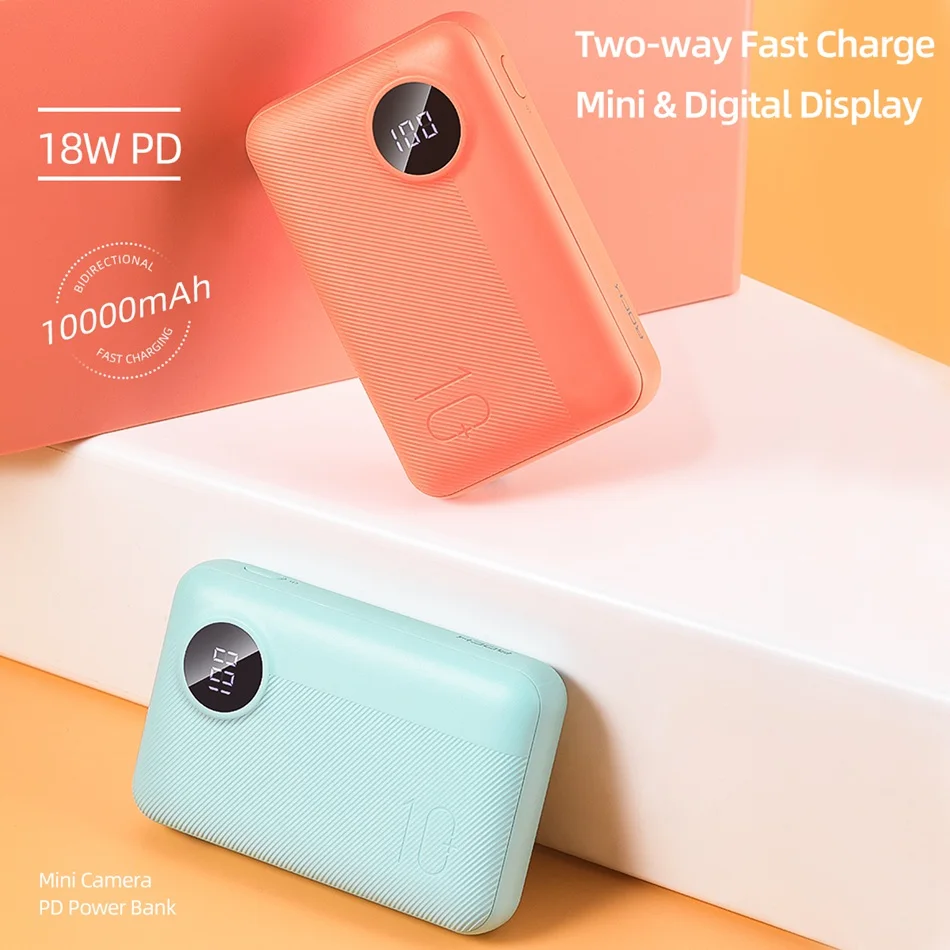 Rock Mini 10000mAh LED Display Power Bank 18W Type C PD3.0 QC3.0 Draagbare Externe Batterij voor iPhone Samsung huawei | Мобильные
