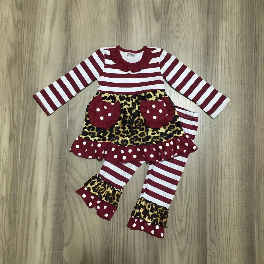 Новое поступление осенне-зимняя одежда для маленьких девочек винно-леопардовые