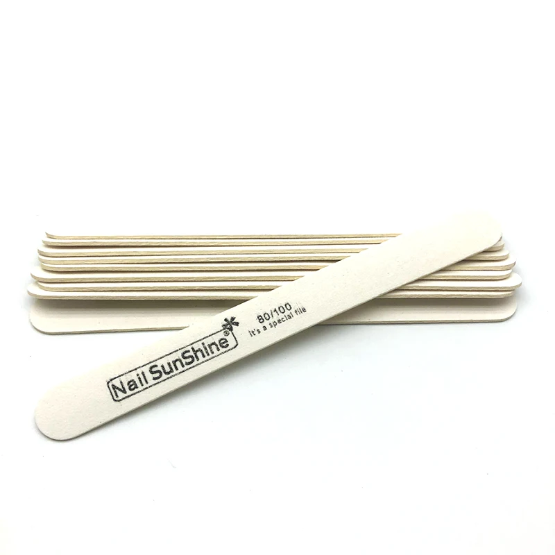 

10pcs Wooden Nail Files For Manicure 80/100 Straight Wood Strong Thick Nail Polish Files White Sandpaper Sanding Nail Buffer