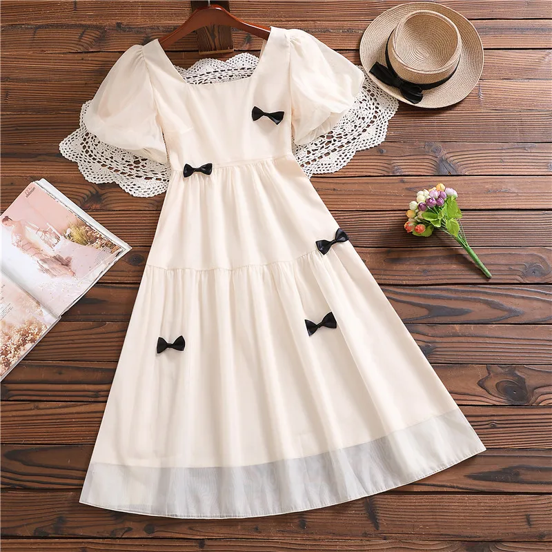 

Mori giri cute sweet dress new summer fashion bow short sleeve dress