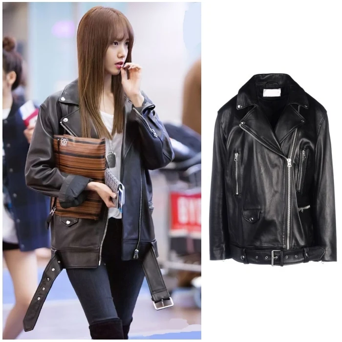 

Free shipping,Brand new Genuine leather woman loose jacket.fashion female sheepskin jacket,soft plus Eur size leather coat,sales