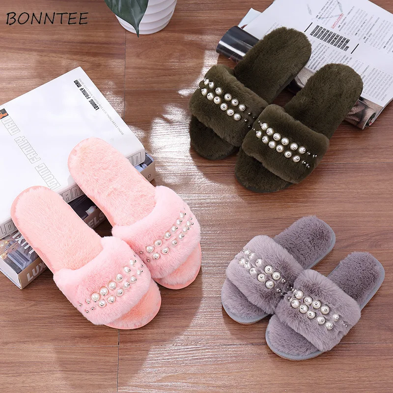 Зимние тапочки женские модные милые домашние на толстой подошве с искусственным