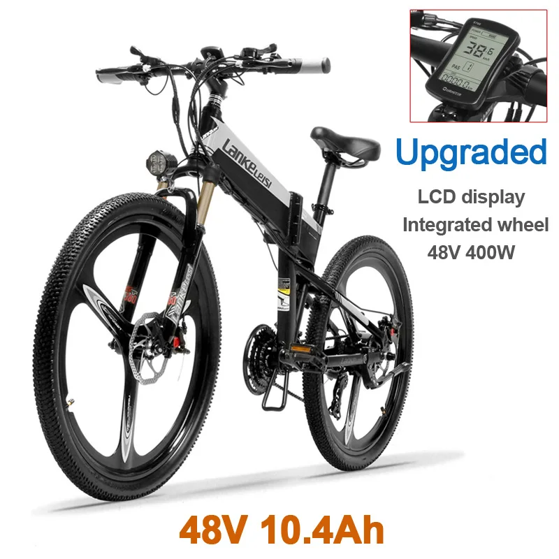 Grey 48V 10.4Ah XT600 26 ''складной электровелосипед 21 Скорость горный велосипед 400W 12.8Ah сильный Мощность 5 уровней помощи педалированию Сенсор дольше выносливость - Цвет: Grey 48V 10.4Ah