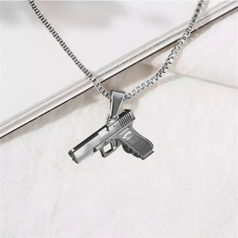 

Cool Black Gold Silver Color Gun Shaped Pendants Necklace For Women Men Army Style Party Long Chain Punk Jewelry