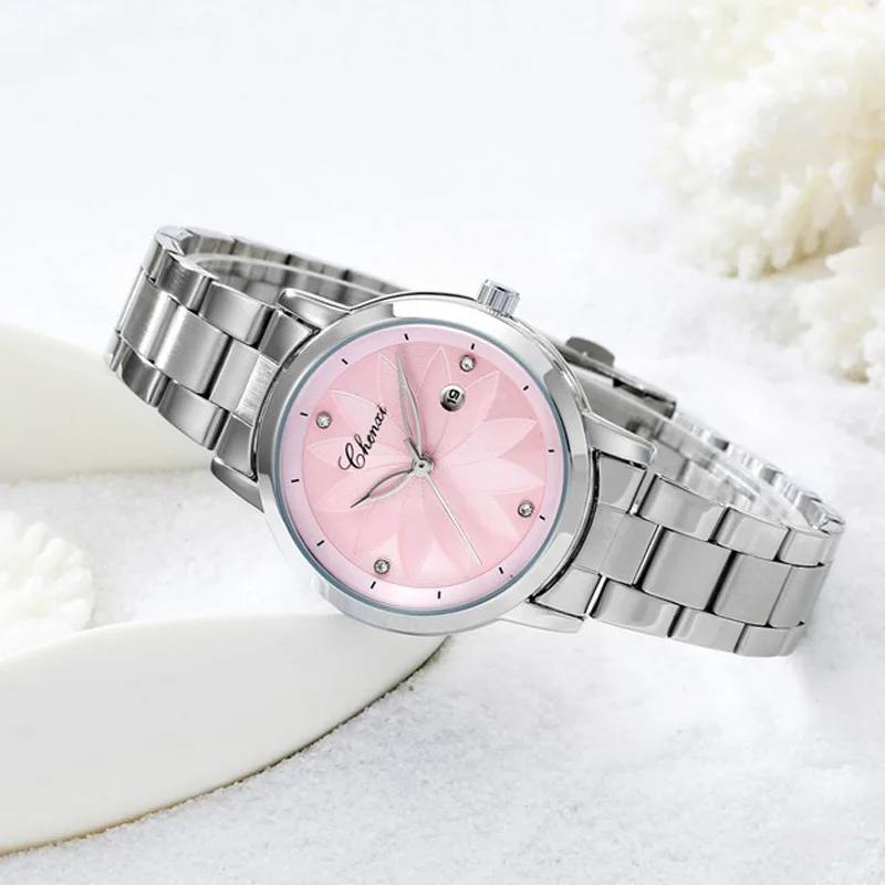 Модные элегантные женские часы CHENXI повседневные розовые серебристые из