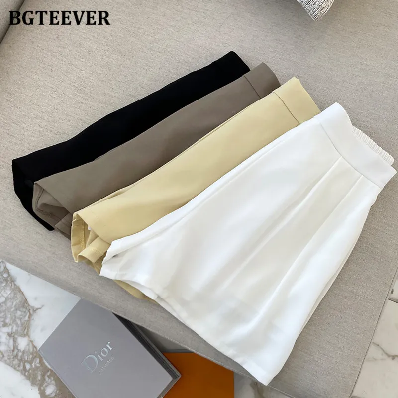 

BGTEEVER Spring Summer High Waist Wide Leg Shorts for Women 2021 Casual Loose Elastic Waist Pockets Female Shorts Plus Size