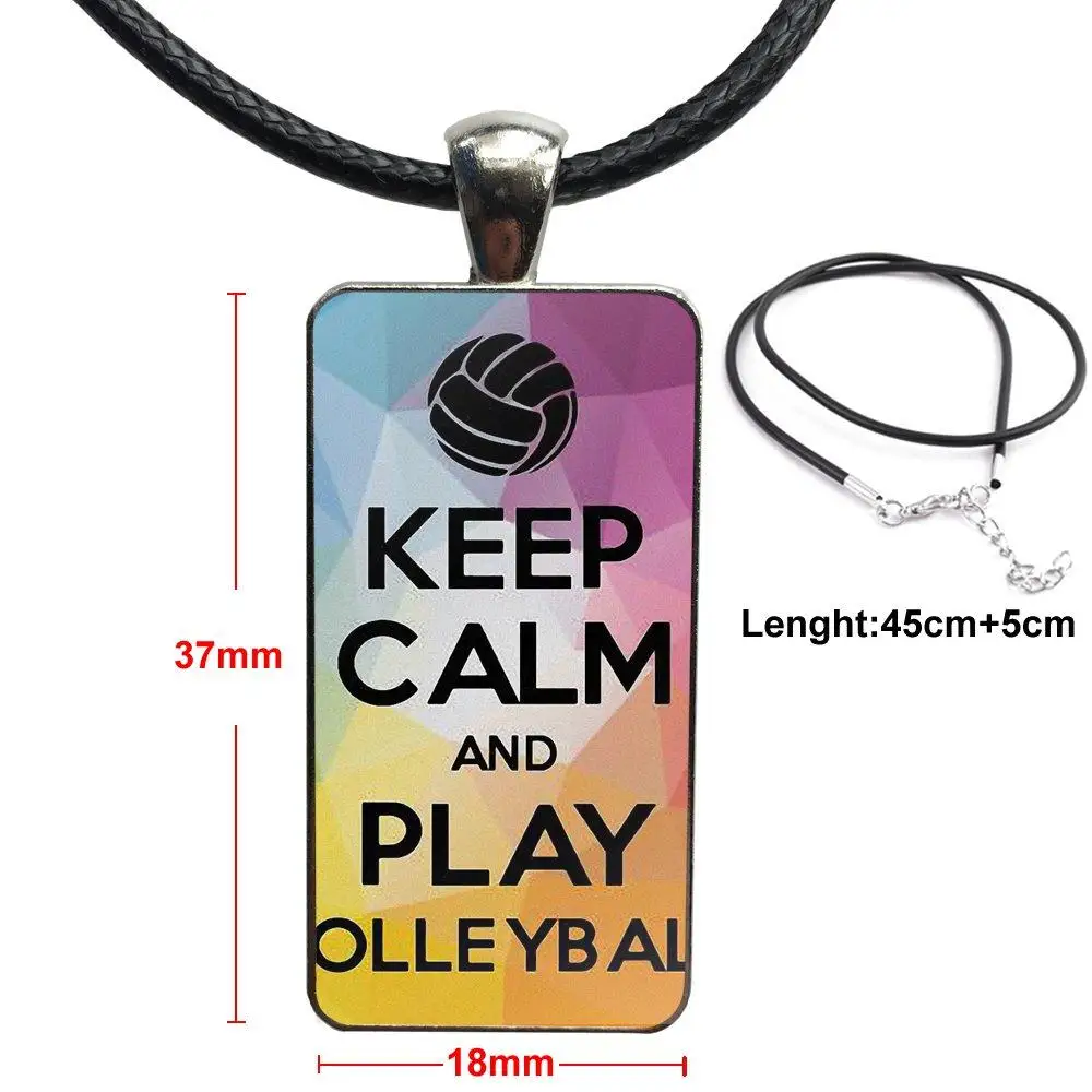 

For Unisex Gift Glass Pendant Necklace Handmade Half Pendant Rectangle Necklace Keep Calm And Love Volleyball