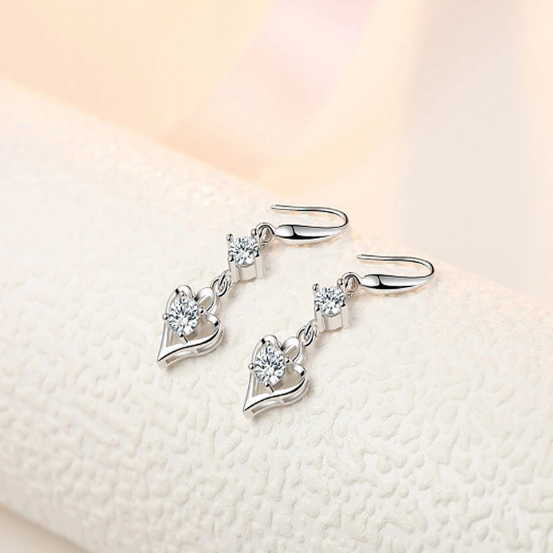 HuiSept Fashion 925 Silver Earrings Jewellery Long Style Heart-shaped Zircon Gemstone Drop for Female Wedding Wholesale | Украшения и