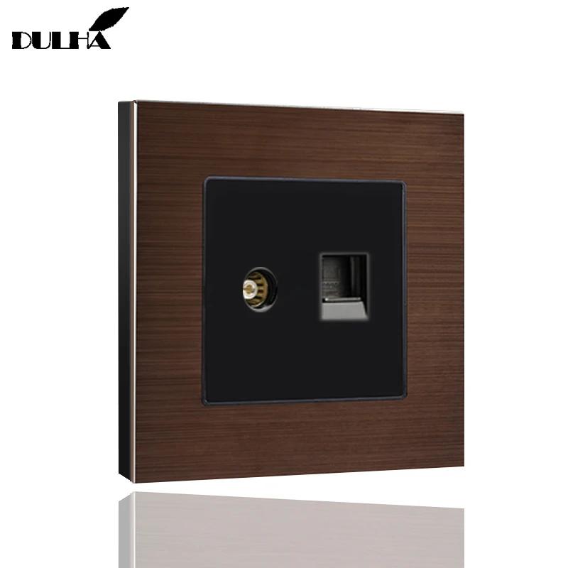 

Computer Ethernet & Television Wall Socket Satin Metal Panel Electric RJ45 Data Internet Network + TV Aerial Jack Coaxial Outlet