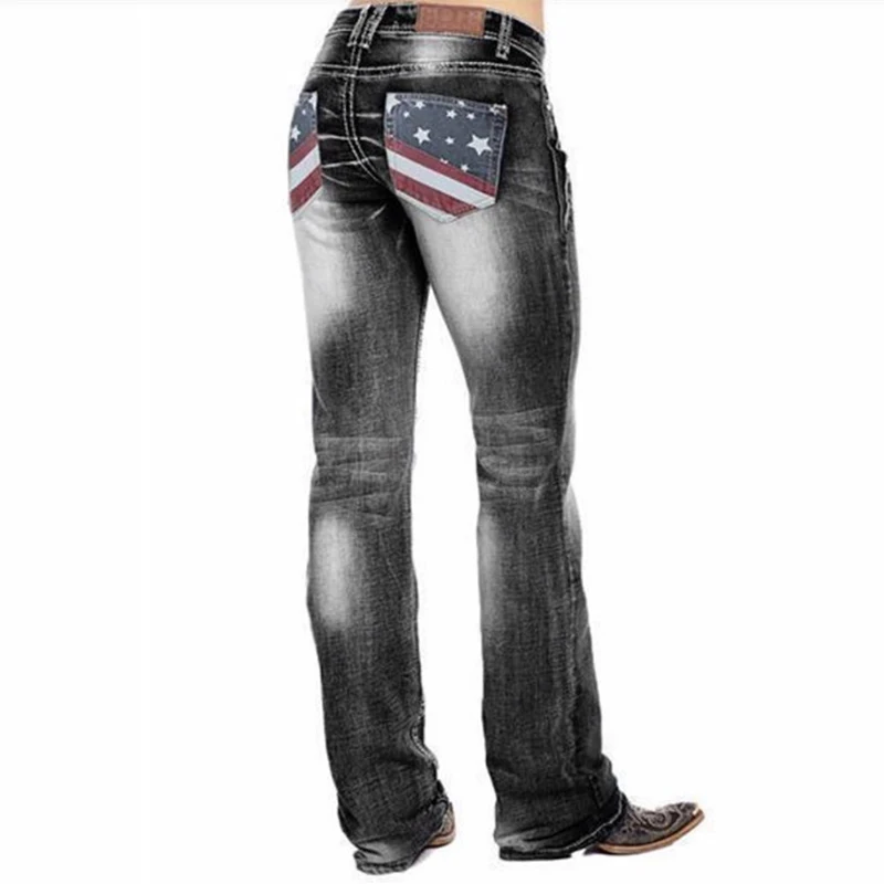 

American Flag Stretch Washed Bootcut Jeans for Women High Waist Vintage Pants LL@17