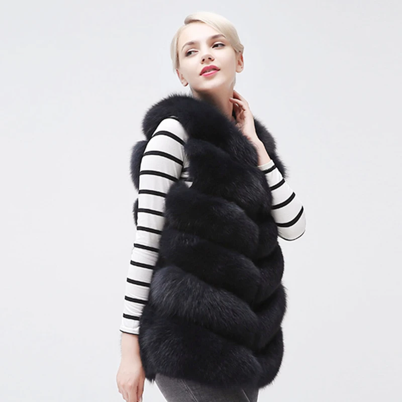 Женский меховой жилет теплая безрукавка из натурального Лисьего меха с круглым