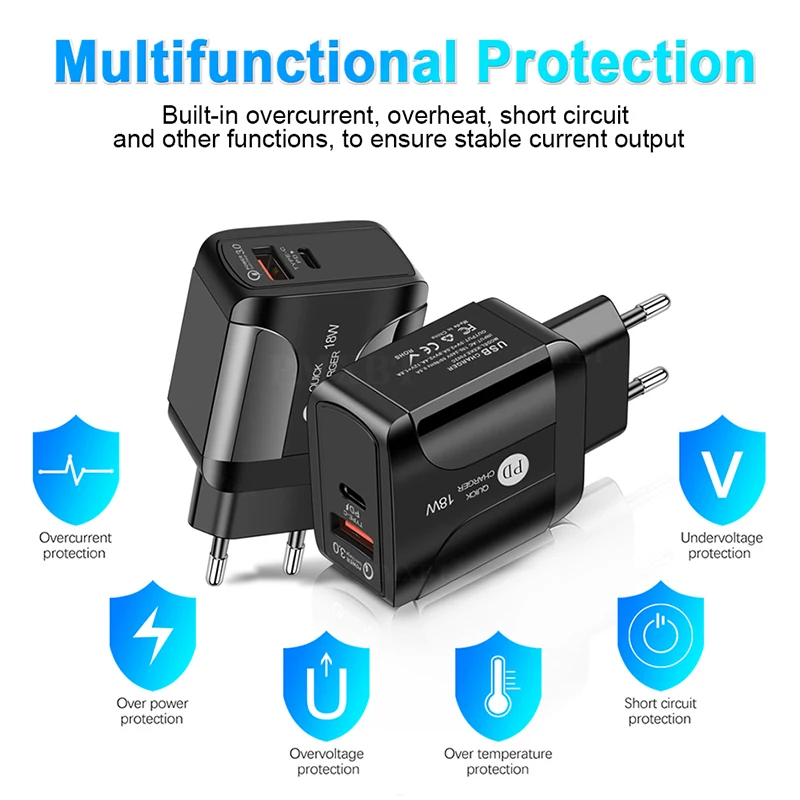 Dual USB Автомобильное зарядное устройство PD 18 Вт Quick Charge 4 0 3 быстрое для iPhone 11 8 Xs iPad C