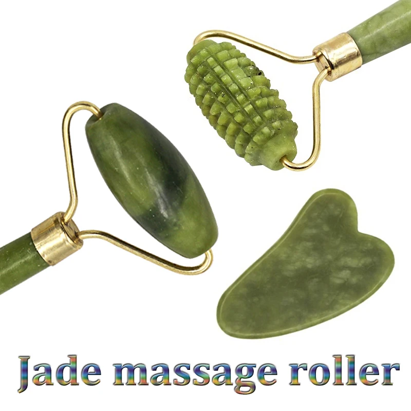 

Нефритовый ролик, доска Guasha с двойными насадками, Нефритовый камень для подтяжки лица, расслабления кожи, похудения, лица, шеи, тонкий подтяг...