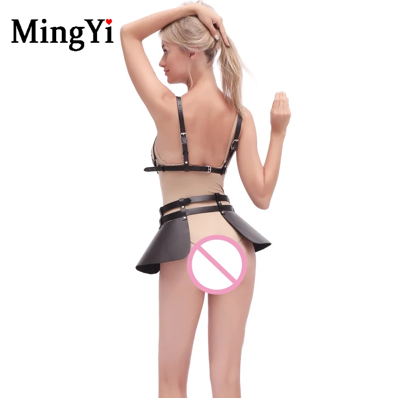 БДСМ кожаная клетка портупея бюстгальтер топ комплект для женщин панк