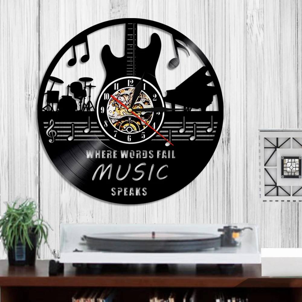 Настенные часы с надписью ретро на стену изображением гитары 12 дюймов виниловая