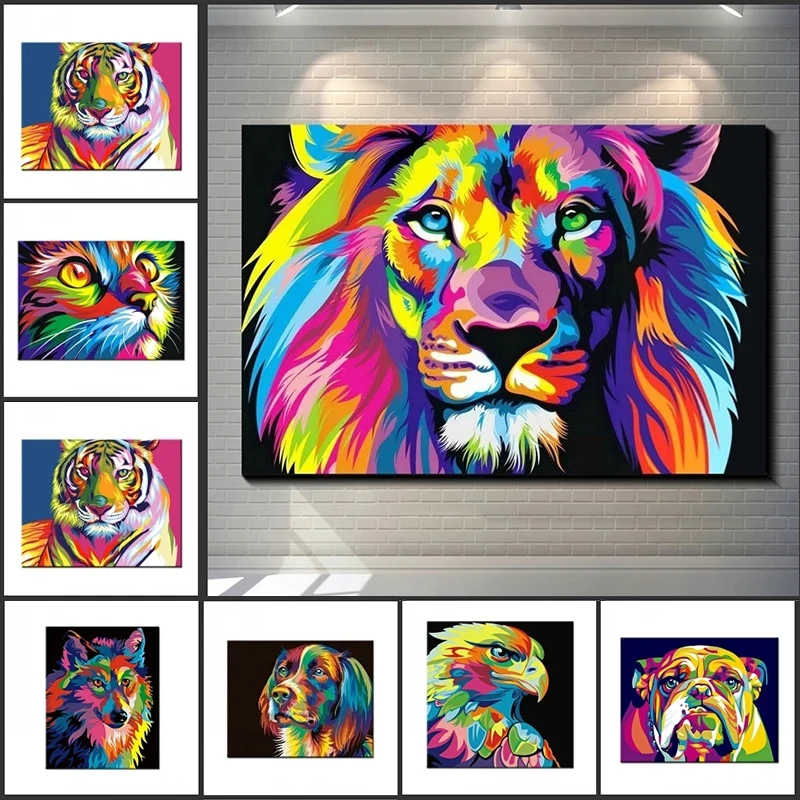

Pop Abstract Animals Canvas Painting Watercolor Lion Tiger Cat Poster Wall Art Graffiti Art Picture For Living Room Home Prints