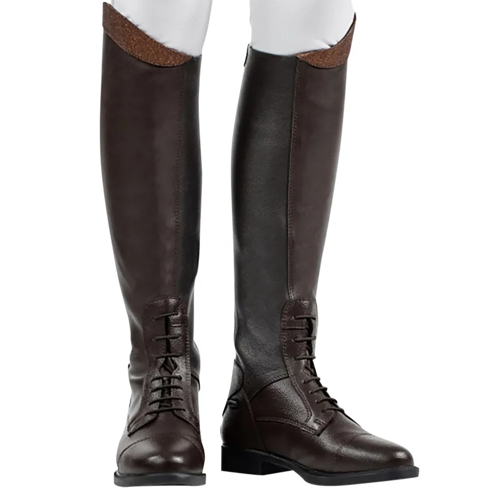 Women Knee High Leather Winter Boots Tight Warm Punk Unisex Med Heels Ridding Boots Formal Cool Retro Slip On Riding Shoes - Цвет: Коричневый