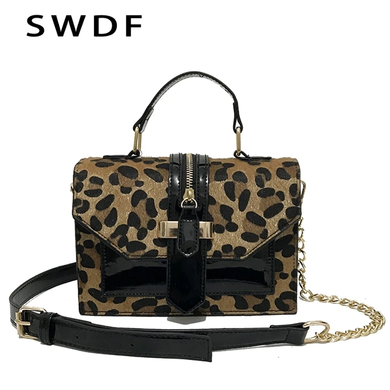 

2021 Leopard Crossbody Bags For Women with Zipper Decoration Ladies Chain Handbags And Purses Patent leather Small Shoulder Bag