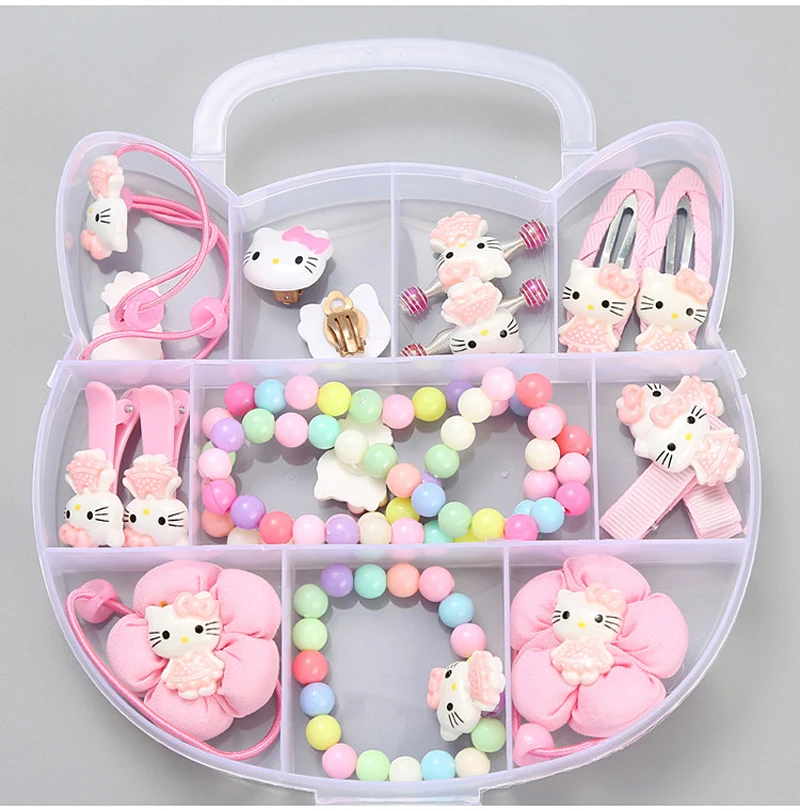 Милые детские аксессуары для волос hello kitty, набор повязок на голову, заколки для волос, повязка на голову, ожерелье, браслет, ювелирный набор, подарок на день рождения для девочек