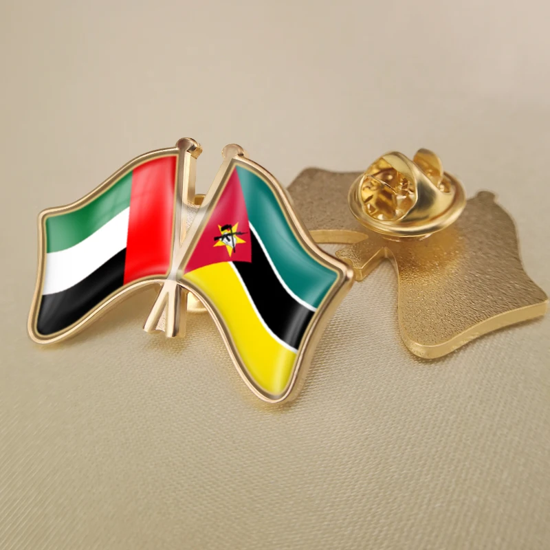 

United Arab Emirates and Mozambique Crossed Double Friendship Flags Lapel Pins Brooch Badges