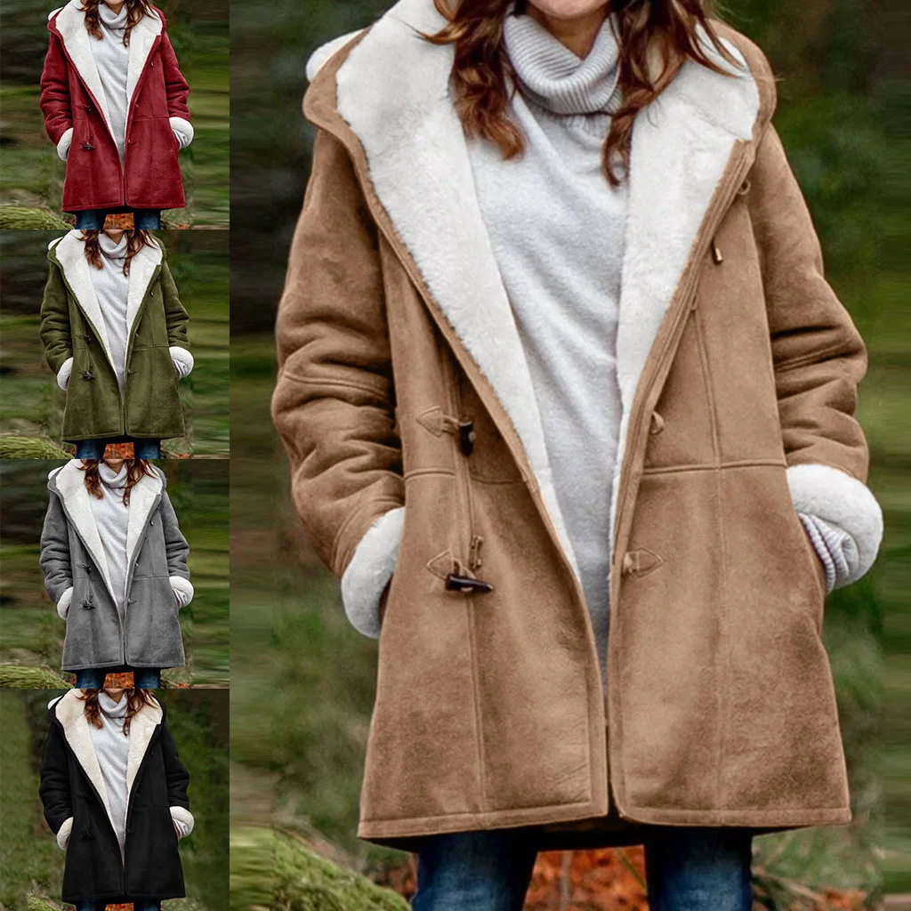 

Manteau en velours chaud à manches longues, avec boucle en corne, veste de poche, Cardigan décontracté, automne hiver