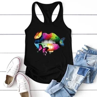 multicolored lips butterflies printed tank top women sleeveless summer vest for women crew neck ladies tops plus size ropa mujer