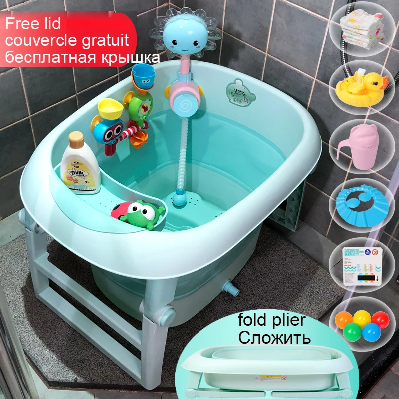 6gift Foldable baby tubs newbaby tubs bucket double bath bucket folding up baby swiming