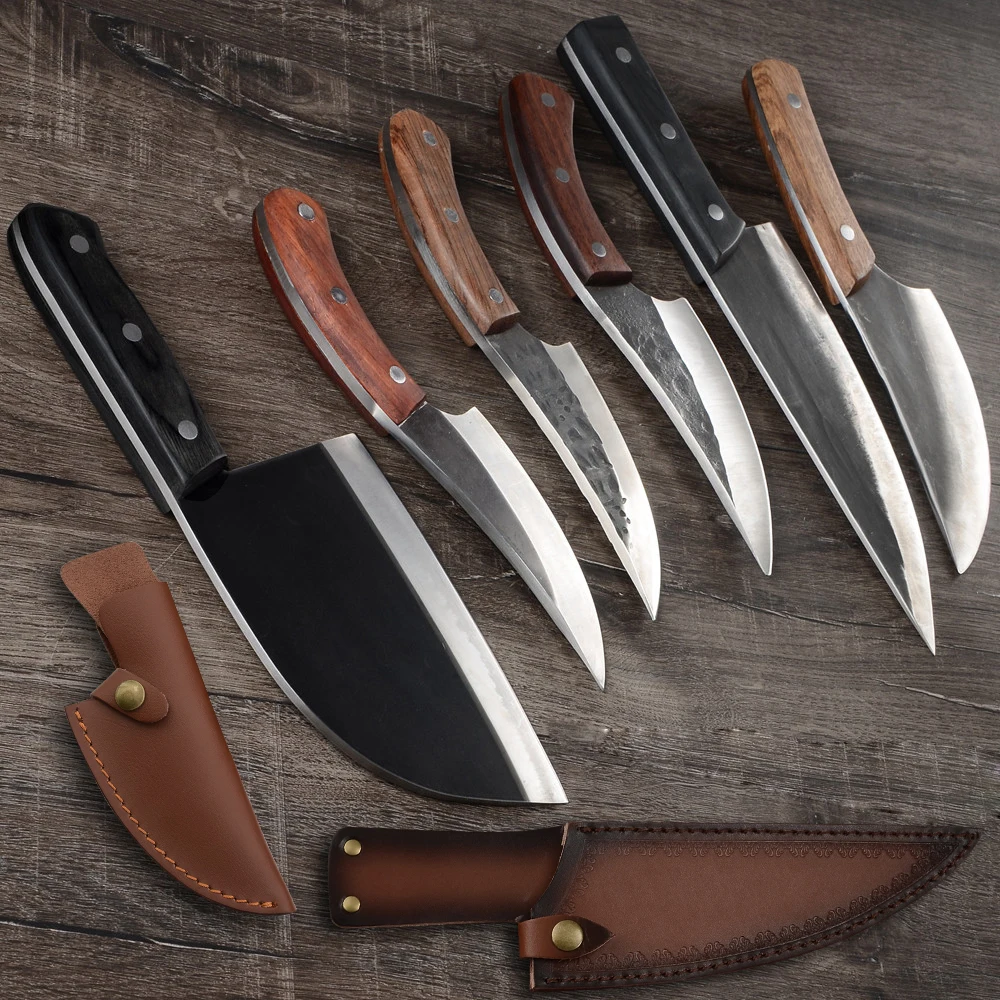 XYj Полный Тан ручной работы Нож для мясника кованый кухонный нож шеф повара из