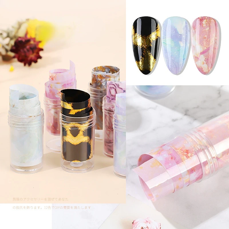 

4*100cm 1 Roll Golden Marble Leopard Snake Holographic Nail Foil Rock SPACE PYTHON Plastic Laser Nail Art Transfer Stickers