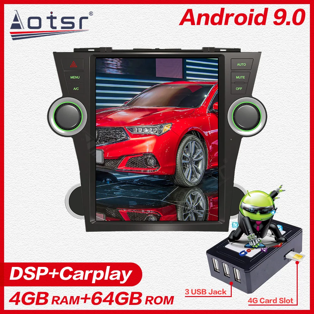 

12.1 inch 4G Lte Vertical screen android 9.1 multimedia video radio player for Toyota Highlander 2009-2013 navigation stereo dsp