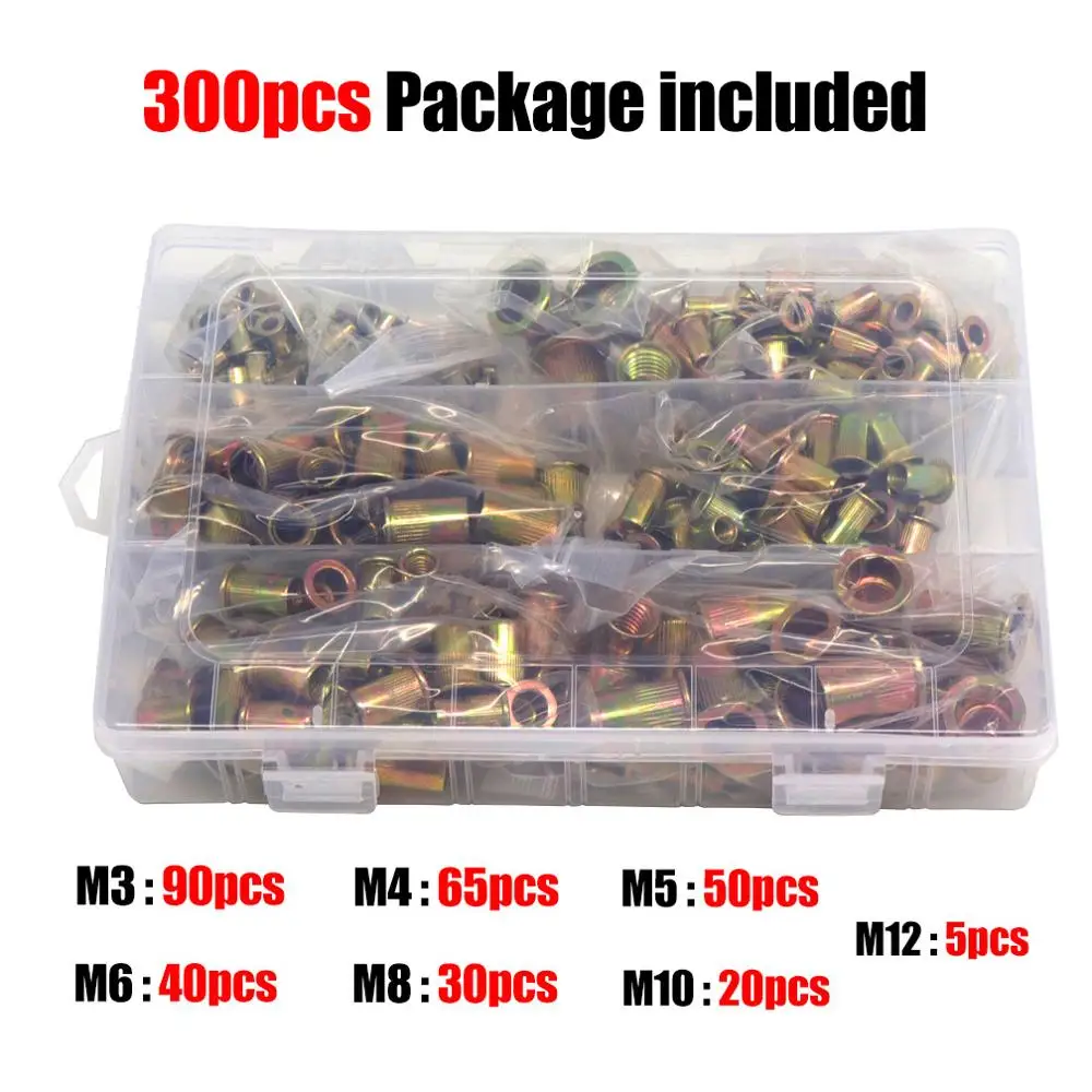 300 rivet nuts set HIFESON 619Gun гайка-инструмент заклепка-гайка вставка резьбовые оправки ручной Клепальщик гайка пистолет для клепки Rivnut инструмент M3-M12 гайки набор инструментов - Цвет: 300 rivet nuts set