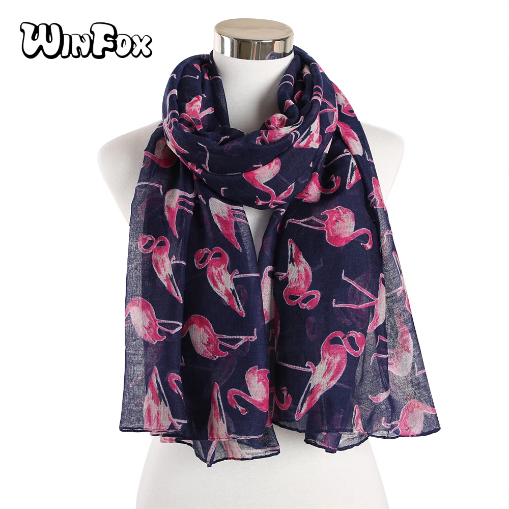 Женский шарф с принтом Фламинго Winfox зимний пляжный из пашмины мусульманский